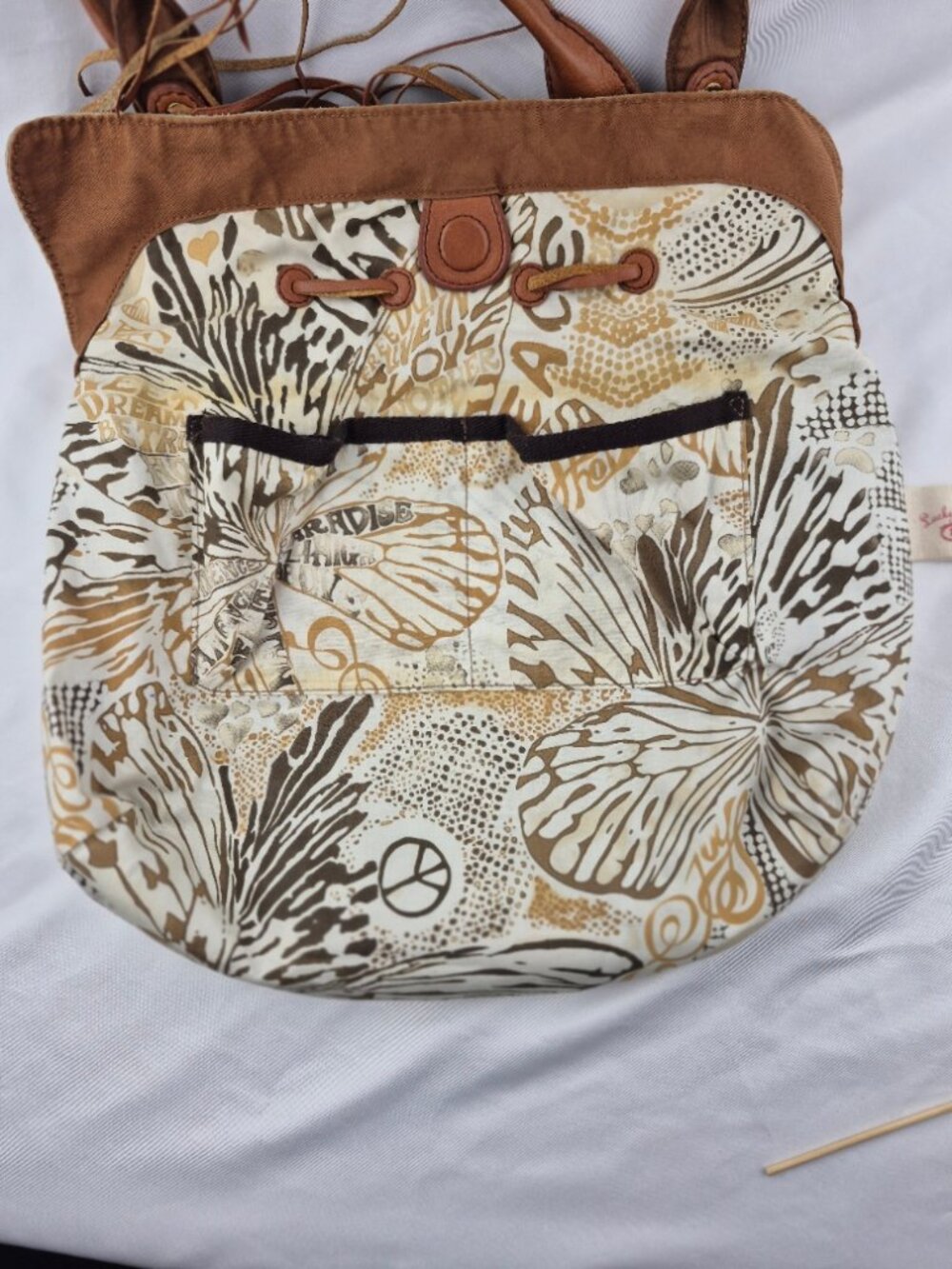 Lucky Brand Cream Pebble Leather Hobo Slouchy Y2K Fringe Tassel Whip Stitch Bag - Picture 7 of 16